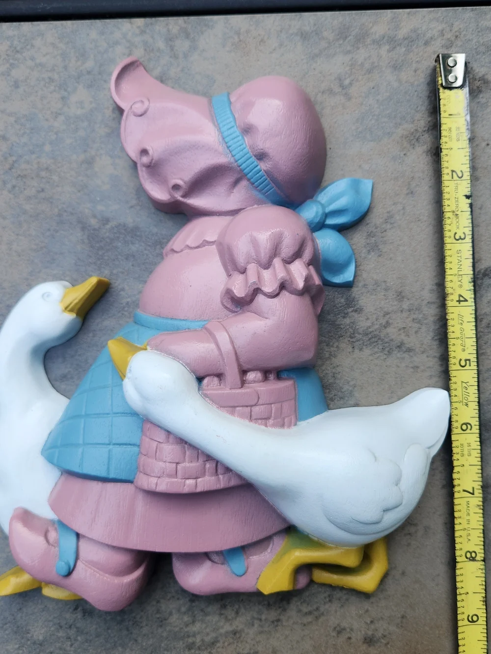 Burwood Pink & Blue Girl with Geese Plastic Wall Accent From 1988